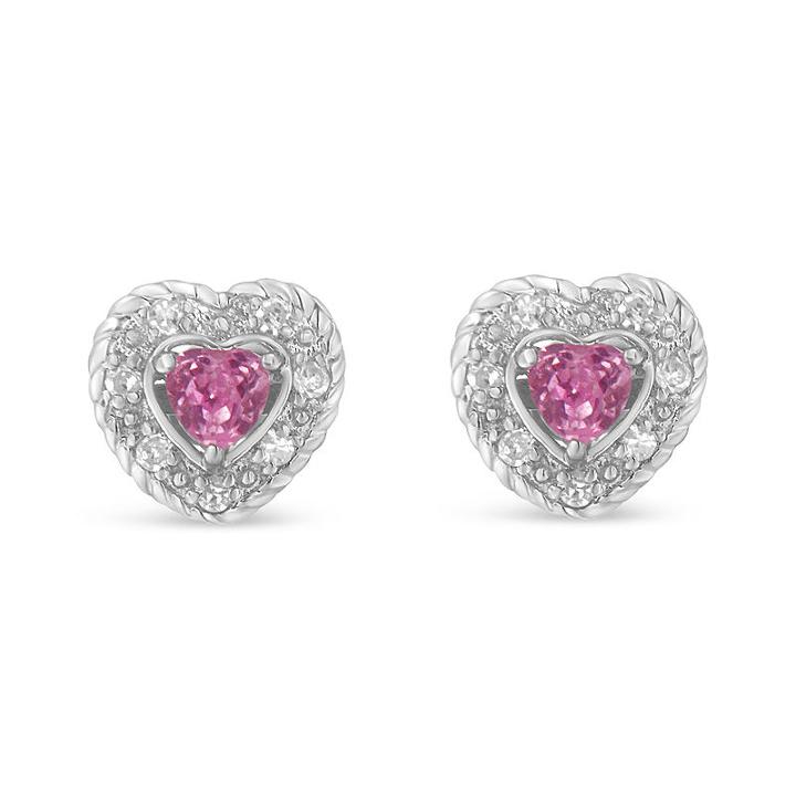 1/3 Ct. T.w. Heart Pink Sapphire Sterling Silver Stud Earrings