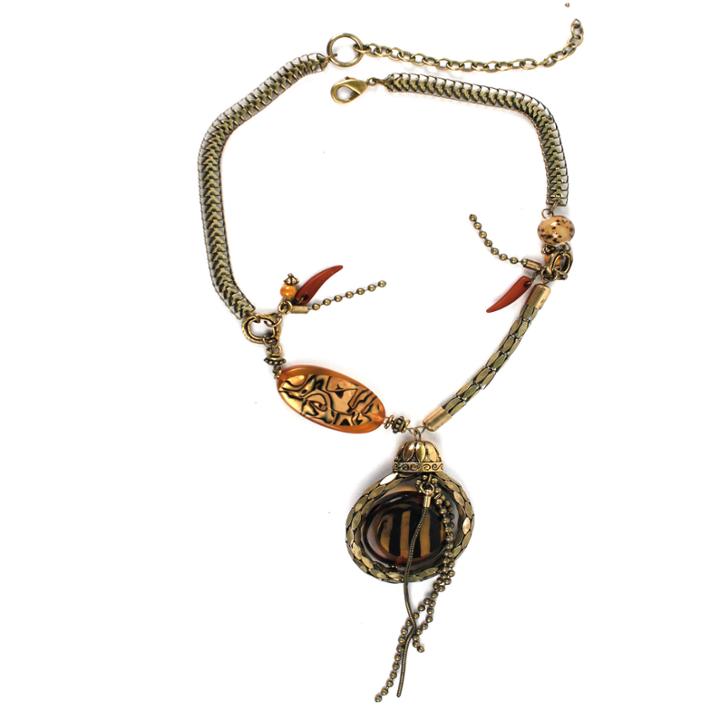 Aris By Treska Brown And Gold-tone Snake Chain Pendant Necklace