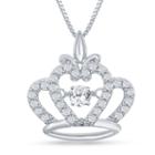Enchanted By Disney 1/4 C.t.t.w. Sterling Silver Disney Princess Crown Pendant Necklace