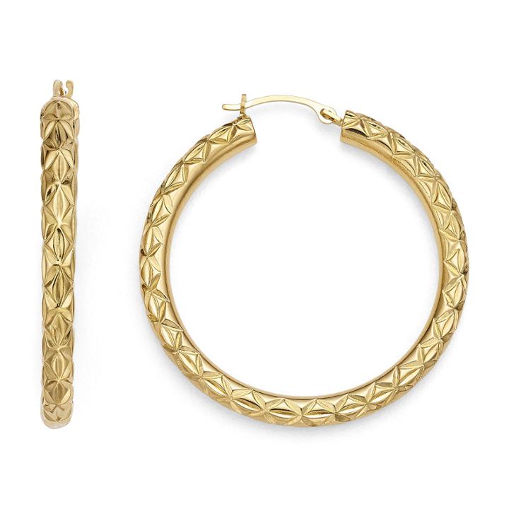 Gold Opulence 14kgold Over Diamond Resin Diamond-cut Hoop Earrings