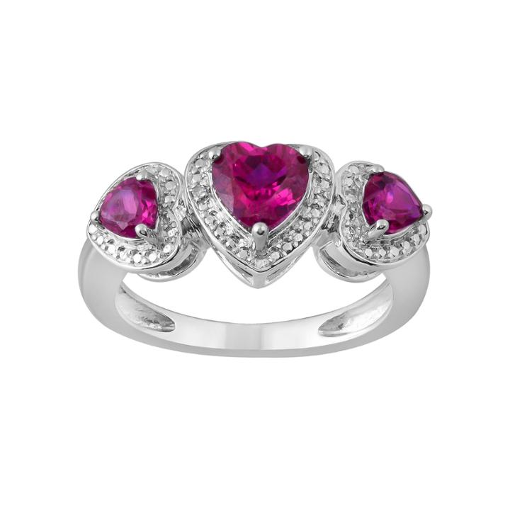 Womens Diamond Accent Lab Created Red Ruby Sterling Silver 3-stone Ring