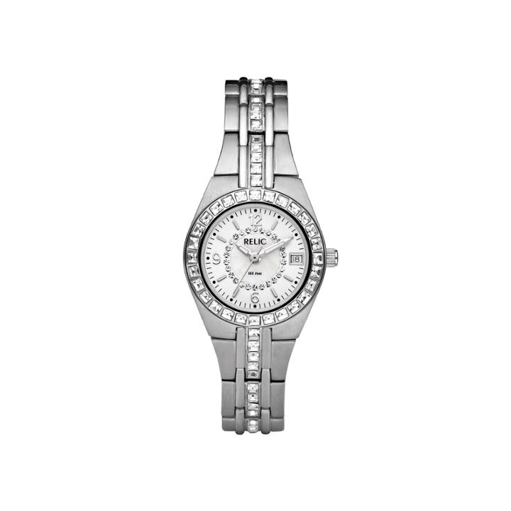 Relic Womens Crystal-accent Mother-of-pearl Dial Watch Zr11788