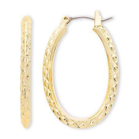 Liz Claiborne Gold-tone, Textured Oval Hoop Earrings