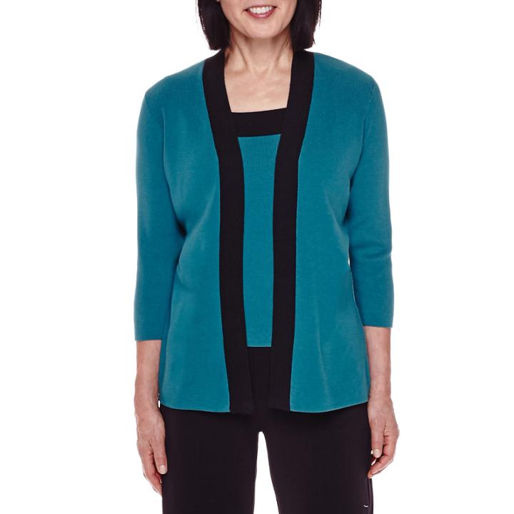 Sag Harbor Modern Geo 3/4-sleeve Sweater Cardigan