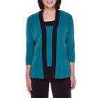 Sag Harbor Modern Geo 3/4-sleeve Sweater Cardigan