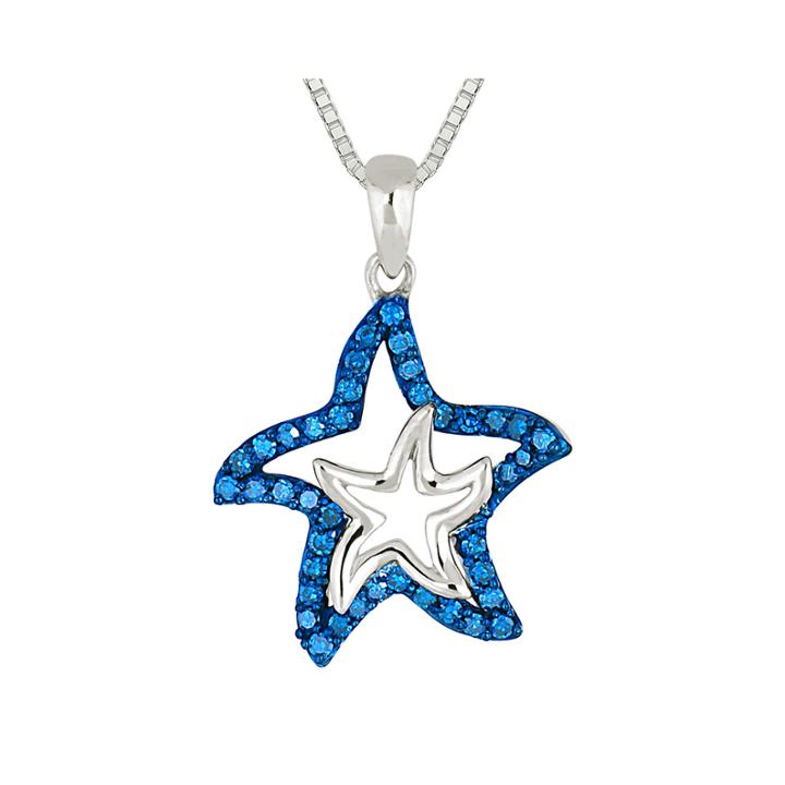 1/3 Ct. T.w. Color-enhanced Blue Diamond Star Pendant Necklace