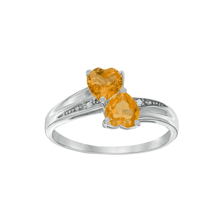 Genuine Citrine And Diamond-accent Sterling Silver Double-heart Ring