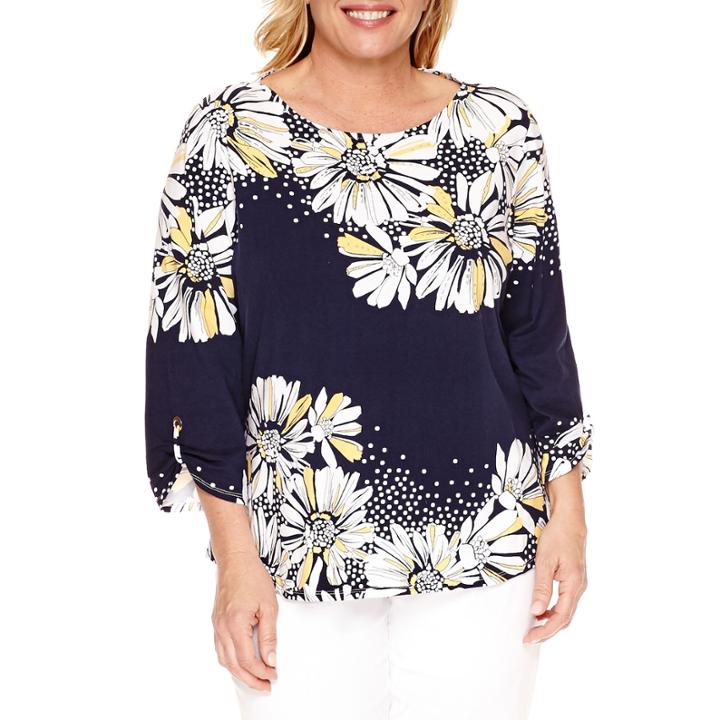 Alfred Dunner Seas The Day 3/4 Sleeve Crew Neck T-shirt-plus