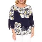 Alfred Dunner Seas The Day 3/4 Sleeve Crew Neck T-shirt-plus