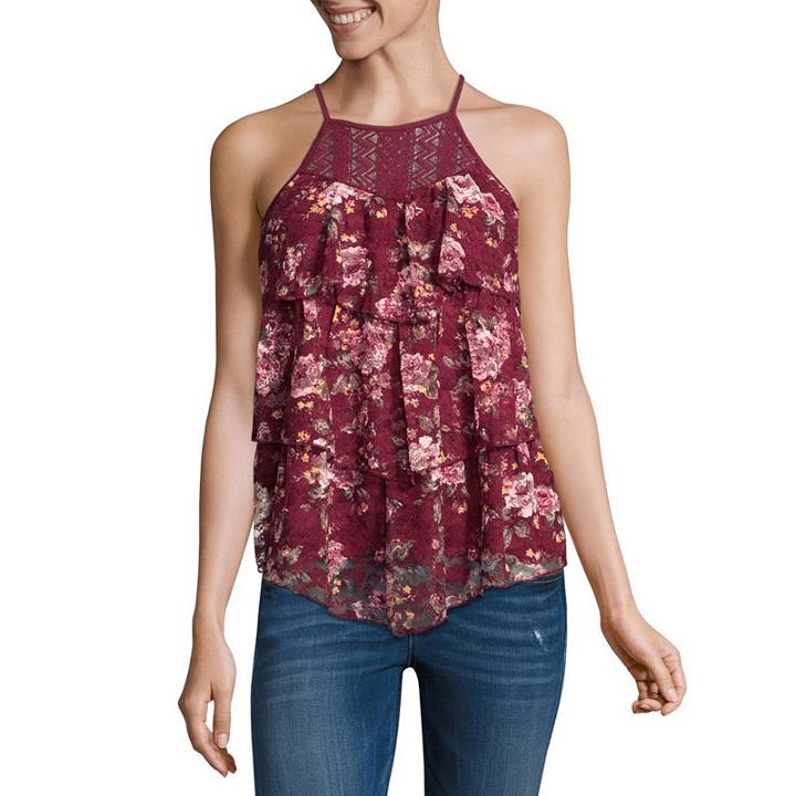 Almost Famous Sleeveless High Neck Knit Blouse-juniors