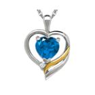 Genuine Blue Topaz And Diamond-accent Heart Pendant Necklace