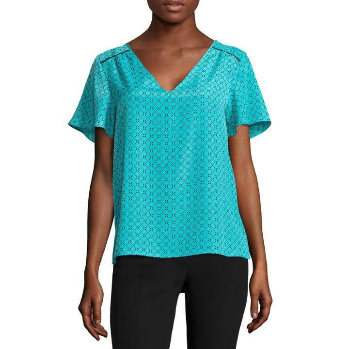 Worthington Short Sleeve V Neck Knit Blouse