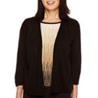 Alfred Dunner 3/4-sleeve Stripe-inset Layered Sweater