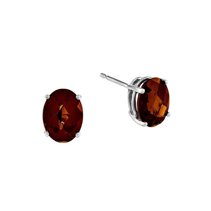 Genuine Garnet 14k White Gold Checker Earrings
