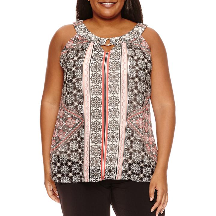 Alyx Sleeveless Keyhole Neck Woven Tank Top-plus