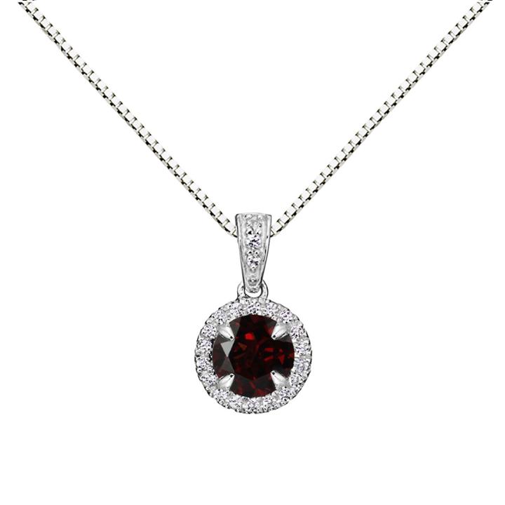 Womens Brown Garnet Sterling Silver Pendant Necklace