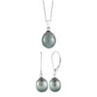 Black Tahitian Pearl Pendant Necklace & Earring Set