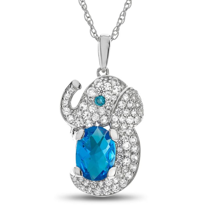 Womens Simulated Blue Topaz Sterling Silver Pendant Necklace
