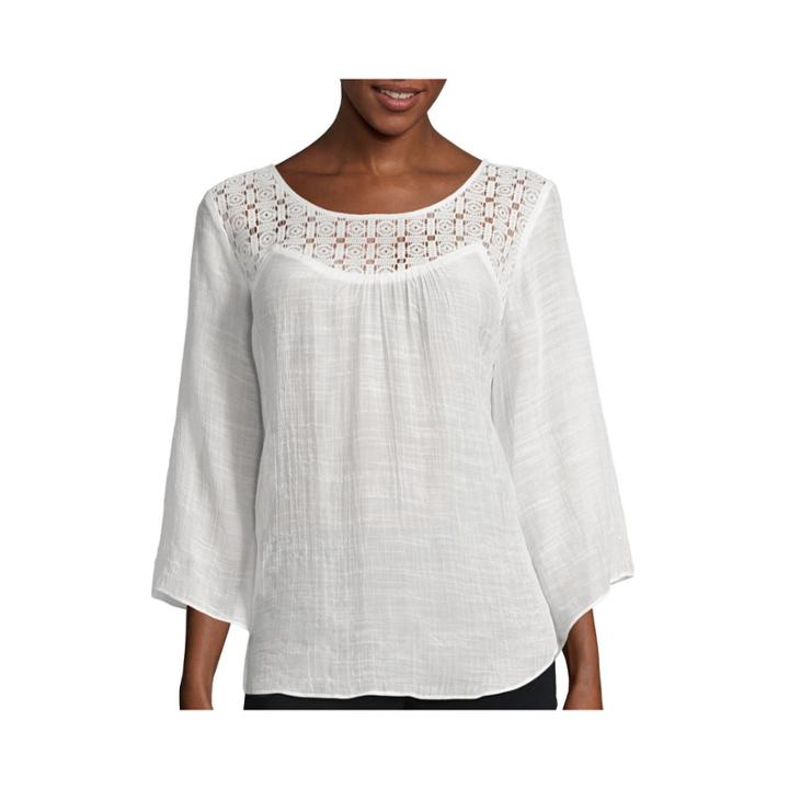 Alyx 3/4-sleeve Lace-front Gauze Woven Top