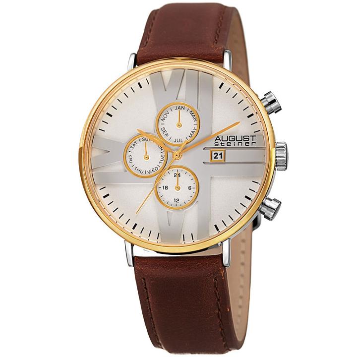 August Steiner Mens Brown Strap Watch-as-8212ygwt