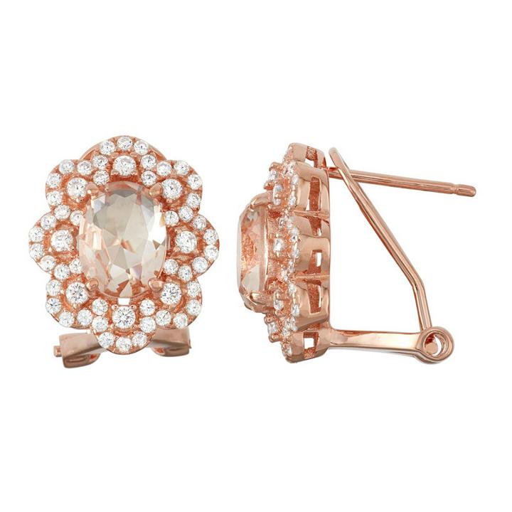 Simulated Pink Morganite 14k Rose Gold Over Silver 15.1mm Oval Hoop Earrings