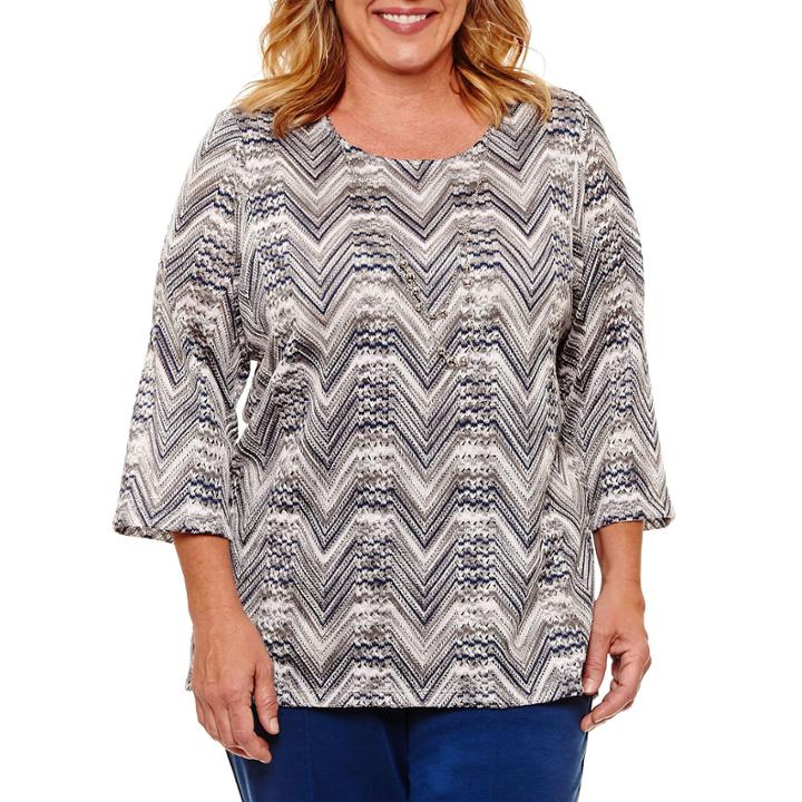 Alfred Dunner Arizona Sky 3/4 Sleeve Crew Neck T-shirt-womens Plus