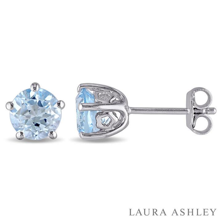 Laura Ashley Round Blue Topaz Sterling Silver Stud Earrings