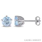 Laura Ashley Round Blue Topaz Sterling Silver Stud Earrings