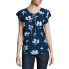 Liz Claiborne Short Flutter Sleeve Lace-up T-shirt