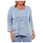 Alfred Dunner Silver Bells Tiered Shimmer T-shirt With Necklace-plus