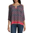 By & By Long Sleeve Keyhole Neck Woven Blouse-juniors