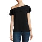 A.n.a Ruffle One Shoulder Top Short Sleeve Crew Neck Woven Blouse