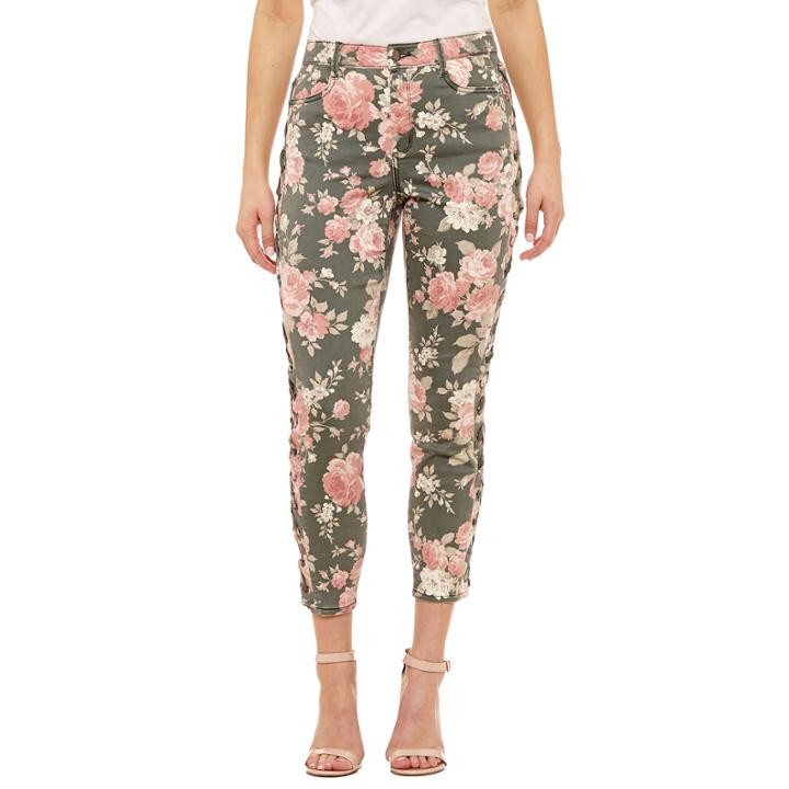 Bold Elements Floral Side Lace Up Ankle Pants