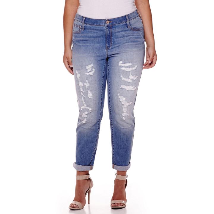 Belle + Sky&trade; Destructed Boyfriend Jeans - Plus