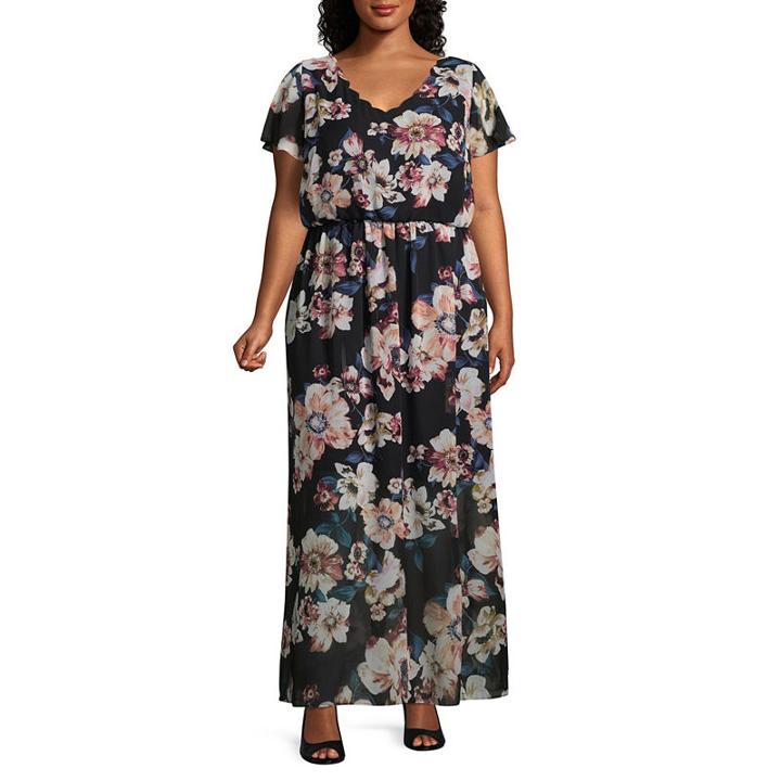 Alyx Short Sleeve Floral Maxi Dress-plus