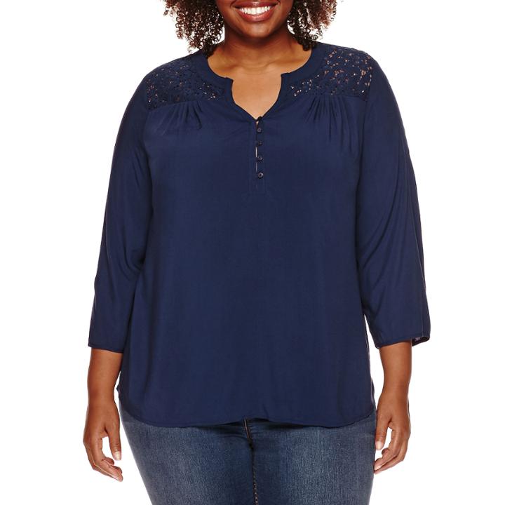 St. John's Bay 3/4-sleeve Pleated-yoke Blouse - Plus