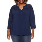 St. John's Bay 3/4-sleeve Pleated-yoke Blouse - Plus