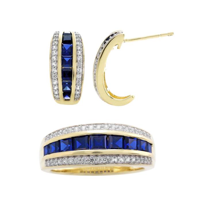 Lab-created Blue And White Sapphire Earring And Ring Boxed Set