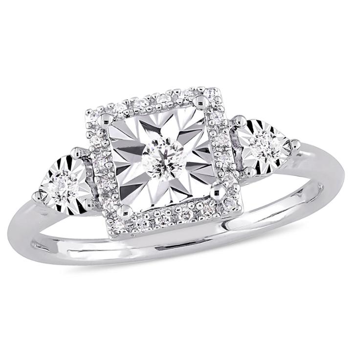 Womens 1/6 Ct. T.w. Genuine Round White Diamond Sterling Silver 3-stone Ring