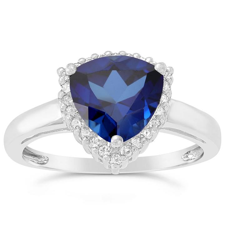 Womens Lab Created Sapphire Blue Sterling Silver Halo Ring