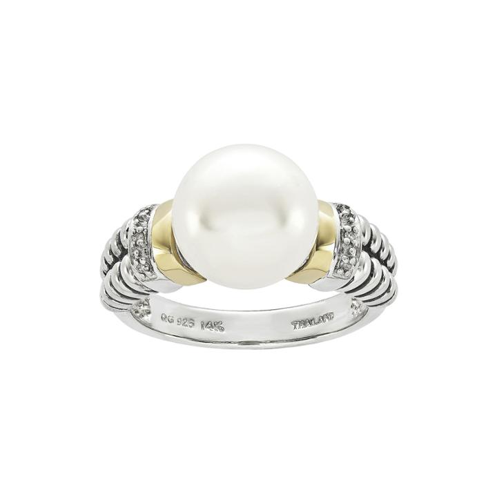 Shey Couture Cultured Freshwater Pearl And Diamond-accent Sterling Silver And 14k Gold Ring
