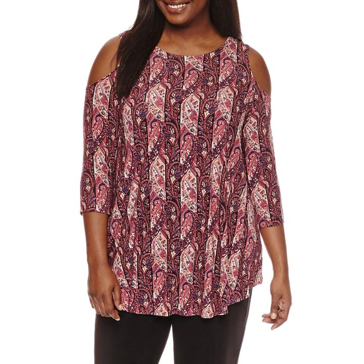 Freshman 3/4 Sleeve Cold Shoulder Top With Shirt Juniors Plus