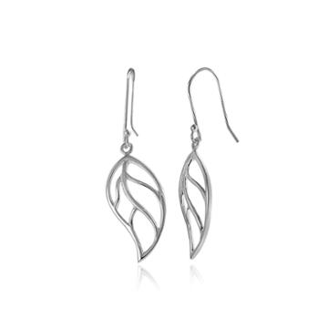 Sterling Silver Cutout Leaf Drop Earrings