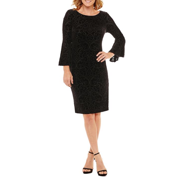 Liz Claiborne Bell Sleeve Burnout Velvet Sheath Dress