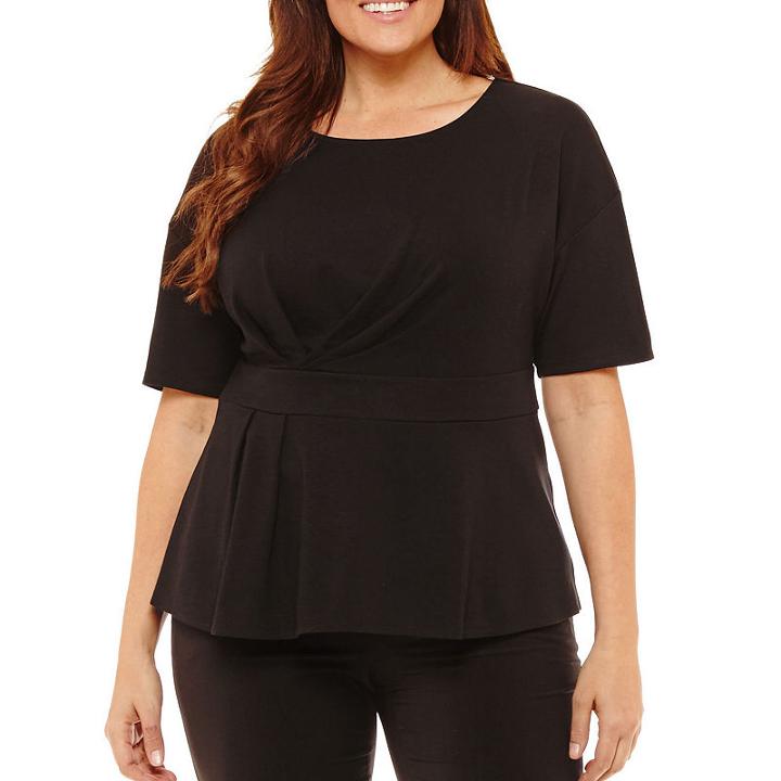Worthington Elbow Sleeve Crew Neck Knit Blouse - Plus