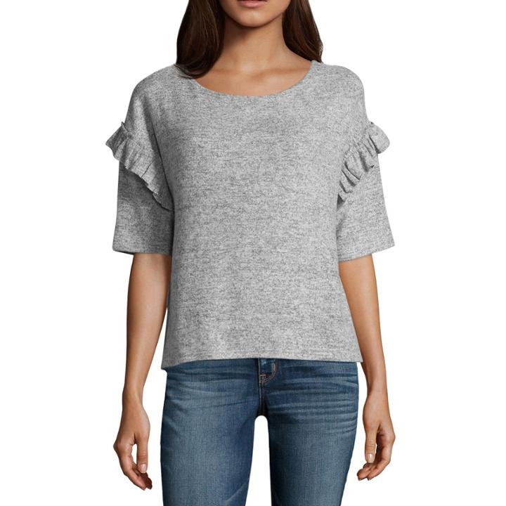 A.n.a Ruffle Sleeve Brushed Knit Top