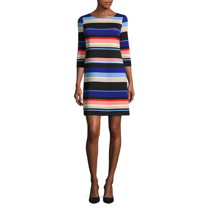 Worthington 3/4 Sleeve Stripe Shift Dress