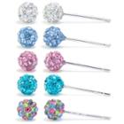 Sparkle Allure Silver Over Brass Pastel Crystal Ball 5 Pair Earring Set