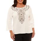 Alfred Dunner Jungle Habitat 3/4 Sleeve Crew Neck T-shirt-womens Plus