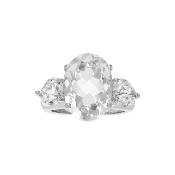 Genuine White Quartz Three-stone Sterling Silver Ring